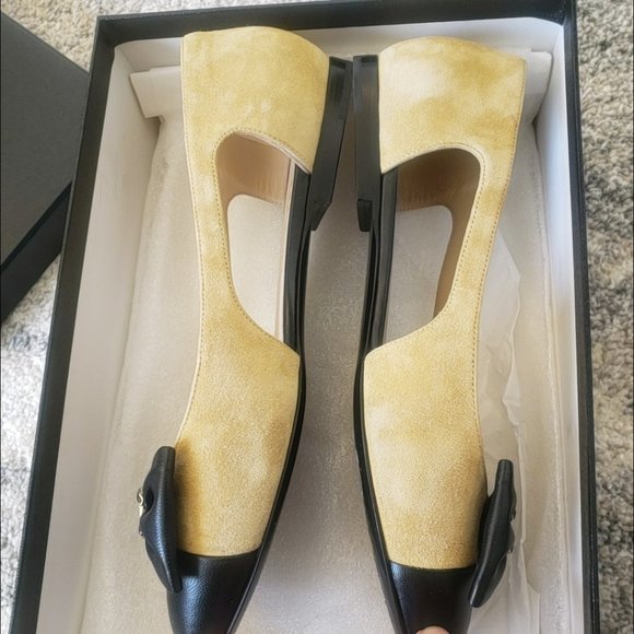 RARE Chanel CRYSTAL Leather & Suede Bow Flats size 38.5C 🎀💖😍🖤 - Picture 12 of 17